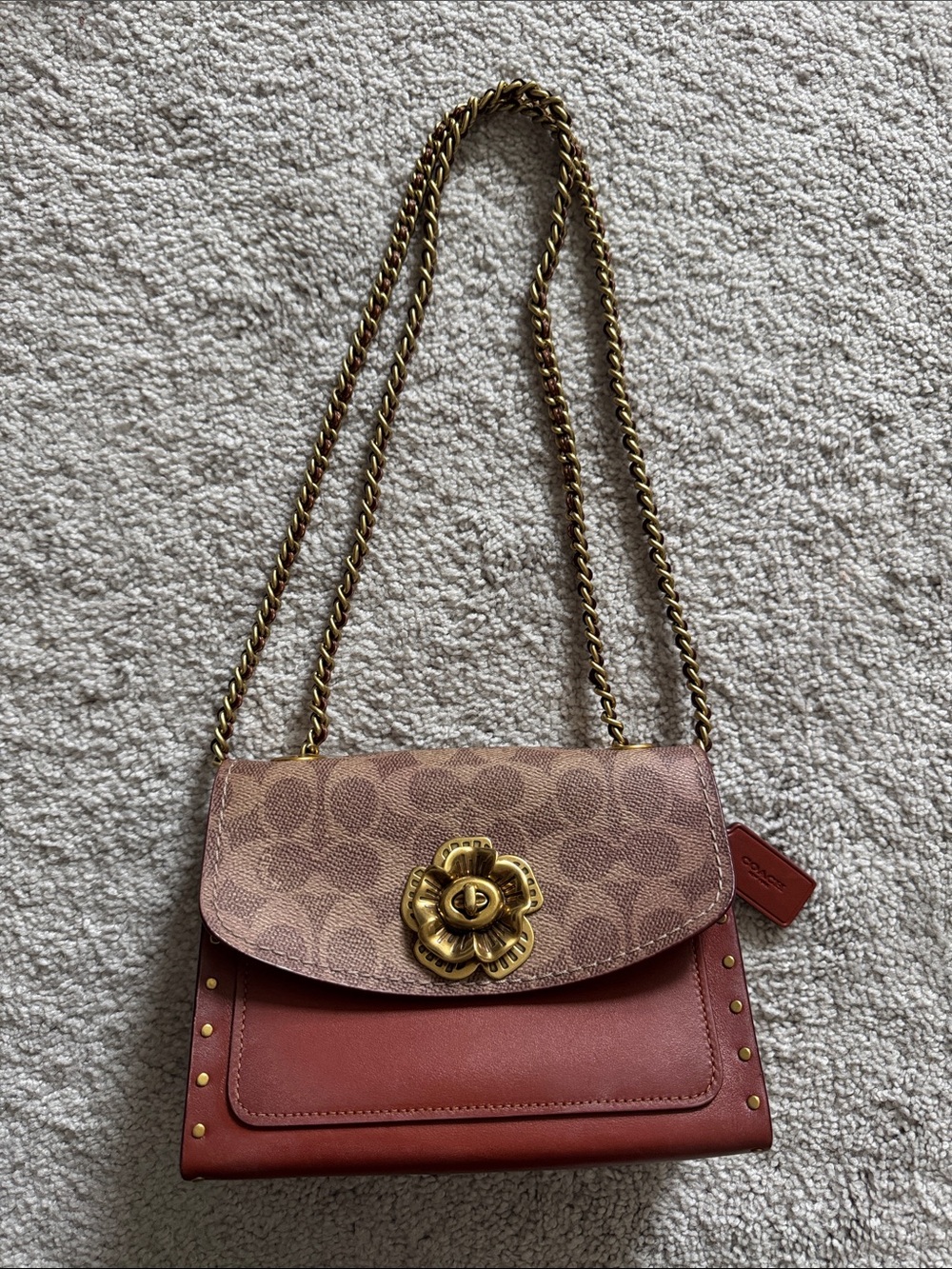 Coach Floral Turnlock Shoulder Bag in Rust and Signature Canvas